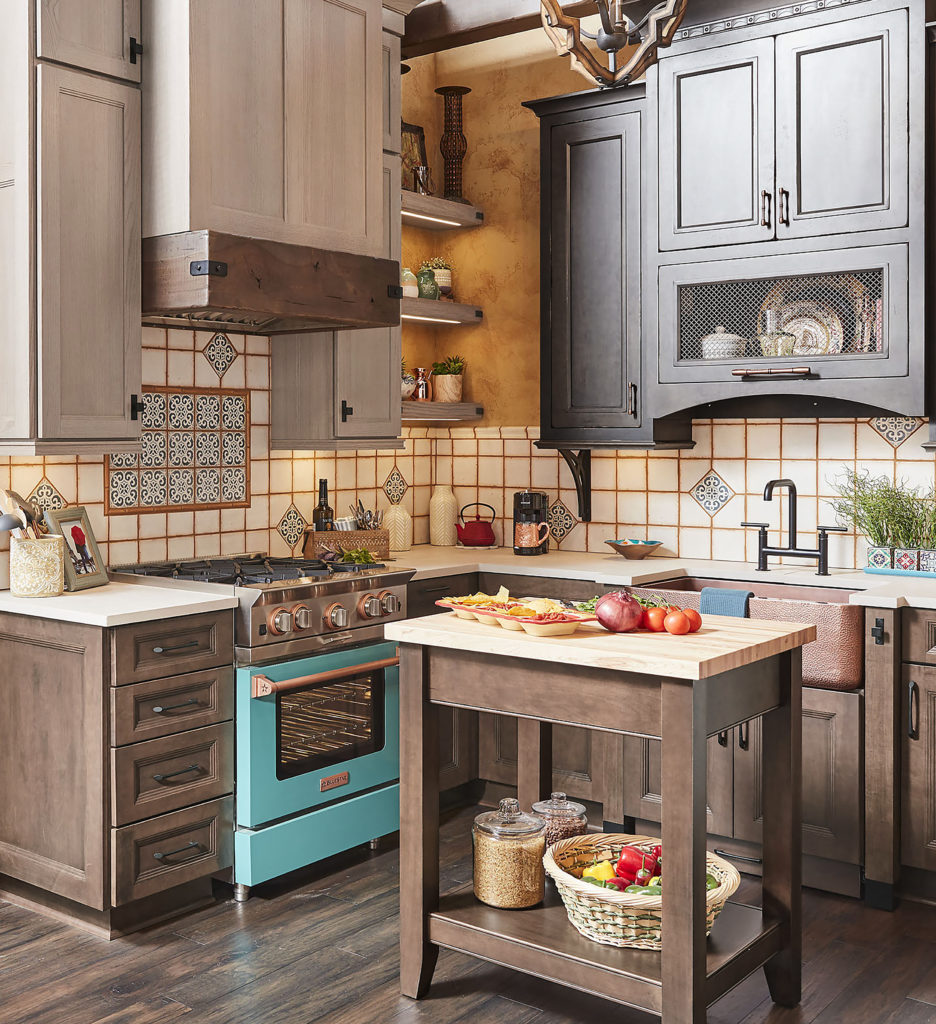 stained kitchen cabinetry with heirloom finish
