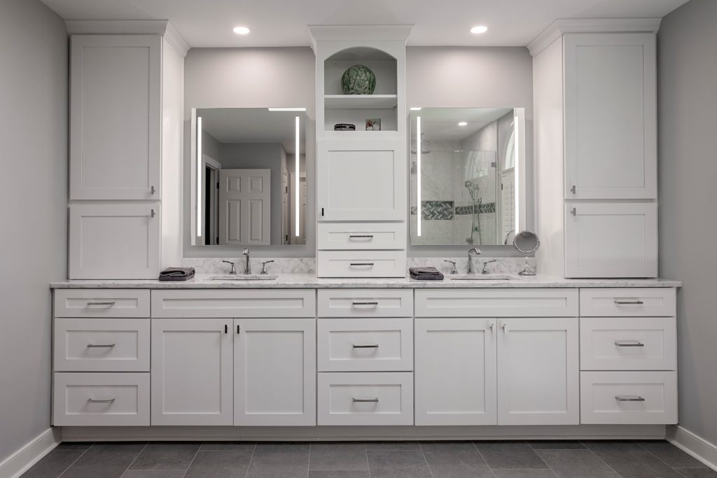 white kitchen vanity with custom sink